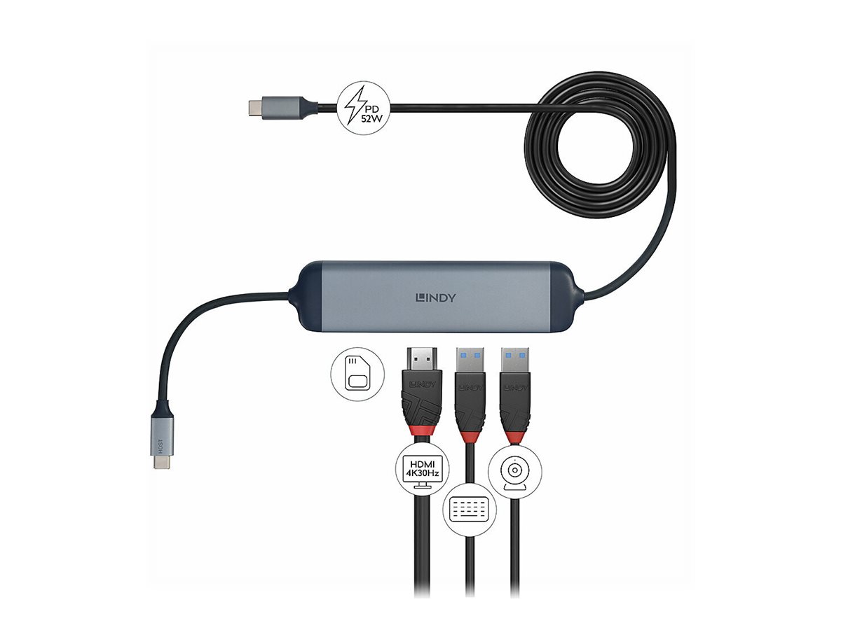 LINDY USB 3.2 Type C Laptop Micro Dock with 1.4m USB PD Charging Cable