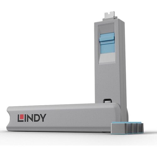 LINDY USB Type C Port Blocker Key – Pack of 4 Blockers Blue