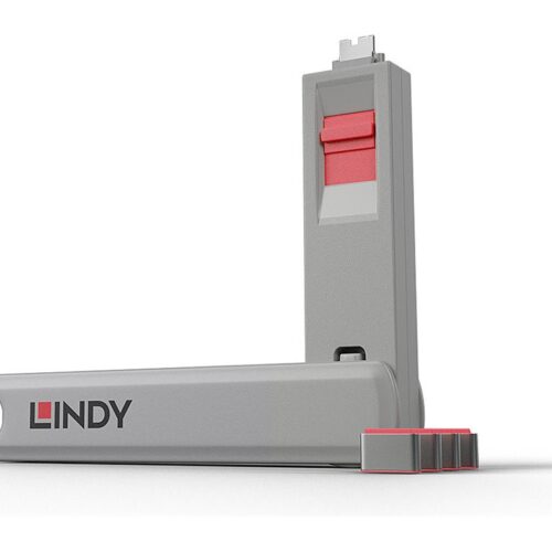 LINDY USB Type C Port Blocker Key – Pack of 4 Blockers Red
