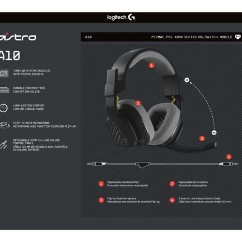 LOGITECH Astro Gaming A10 Gen 2 Headset full size wired 3.5 mm jack black