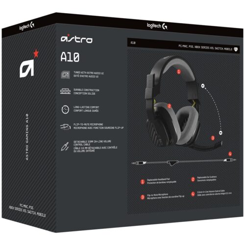 LOGITECH Astro Gaming A10 Gen 2 Headset full size wired 3.5 mm jack black