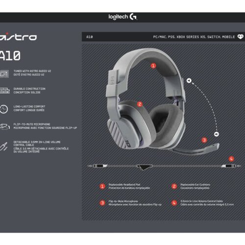 LOGITECH Astro Gaming A10 Gen 2 Headset full size wired 3.5 mm jack grey