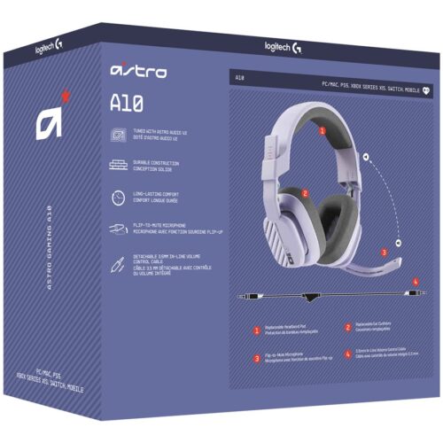 LOGITECH Astro Gaming A10 Gen 2 Headset full size wired 3.5 mm jack lilac