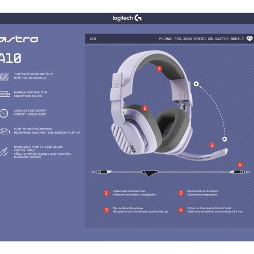 LOGITECH Astro Gaming A10 Gen 2 Headset full size wired 3.5 mm jack lilac