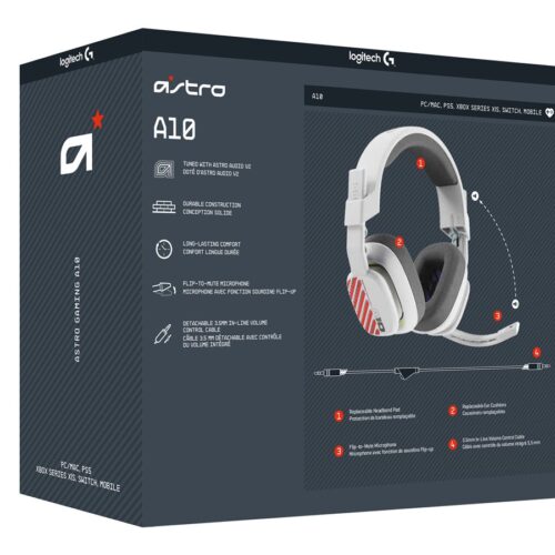 LOGITECH Astro Gaming A10 Gen 2 Headset full size wired 3.5 mm jack white/XB