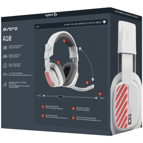LOGITECH Astro Gaming A10 Gen 2 Headset full size wired 3.5 mm jack white/XB