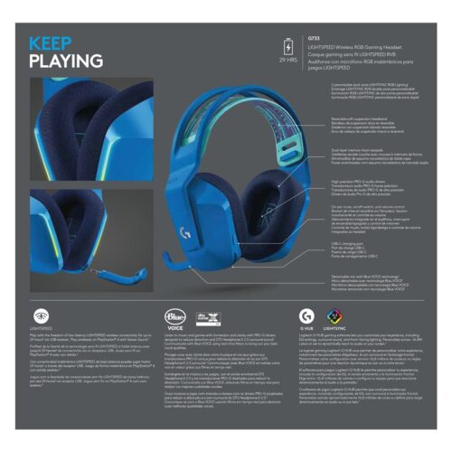 LOGITECH G G733 LIGHTSPEED Wireless RGB Gaming Headset Headset full size 2.4 GHz wireless blue