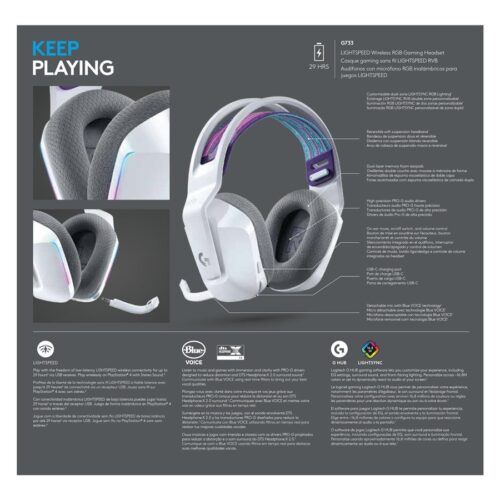 LOGITECH G G733 LIGHTSPEED Wireless RGB Gaming Headset Headset full size 2.4 GHz wireless white
