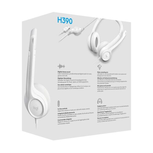 LOGITECH H390 Headset on-ear wired USB-A off-white
