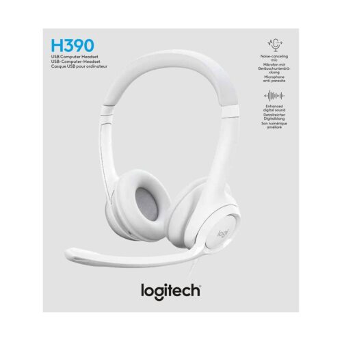 LOGITECH H390 Headset on-ear wired USB-A off-white