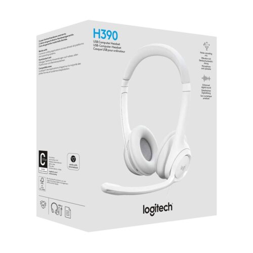 LOGITECH H390 Headset on-ear wired USB-A off-white