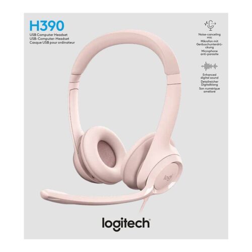 LOGITECH H390 Headset on-ear wired USB-A rose