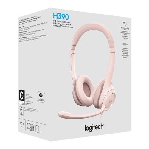 LOGITECH H390 Headset on-ear wired USB-A rose