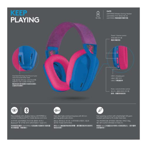 LOGITECH Lightspeed G435 Headset full size Bluetooth / 2.4 GHz radio frequency wireless blue Discord Certified