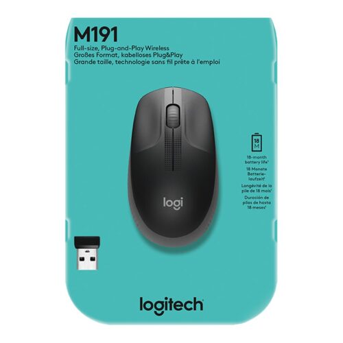 LOGITECH M190 Mouse optical 3 buttons wireless USB wireless receiver charcoal