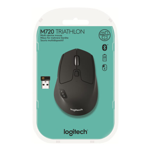 LOGITECH M720 Triathlon Mouse right-handed optical 7 buttons wireless Bluetooth 2.4 GHz USB wireless receiver