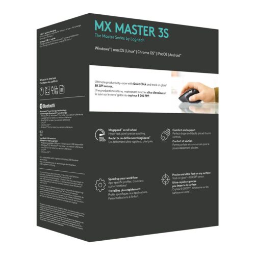 LOGITECH Master Series MX Master 3S Mouse ergonomic optical 7 buttons wireless Bluetooth 2.4 GHz Bolt USB receiver