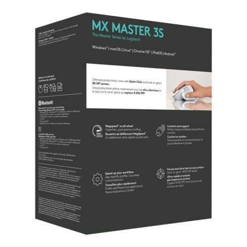 LOGITECH Master Series MX Master 3S Mouse ergonomic optical 7 buttons wireless Bluetooth 2.4 GHz Bolt USB receiver