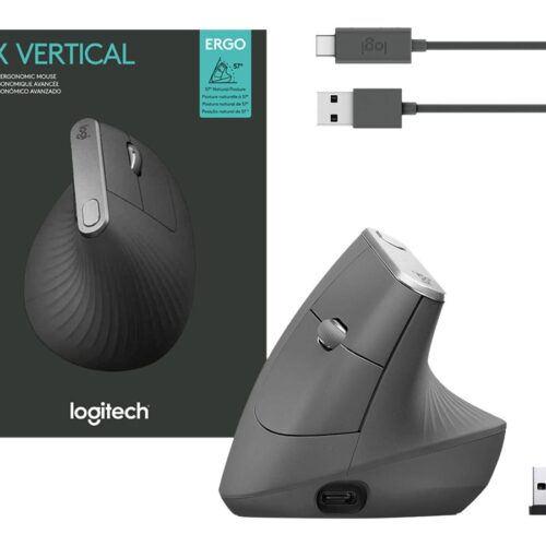 LOGITECH MX Vertical Vertical mouse ergonomic optical 6 buttons wireless wired Bluetooth 2.4 GHz USB wireless receiver graphite