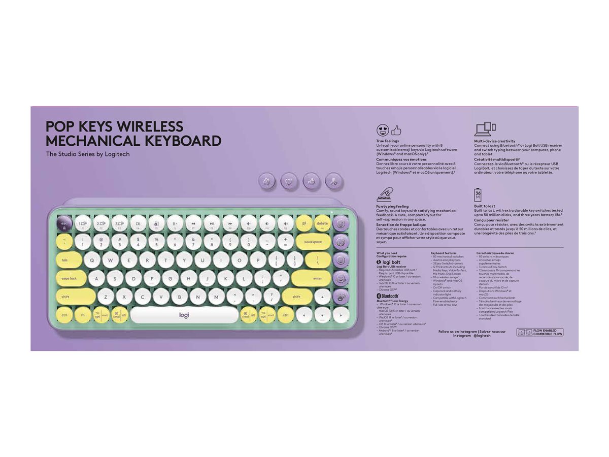 LOGITECH POP Keys Wireless Mechanical Keyboard With Emoji Keys – DayDream Mint Central (FR)