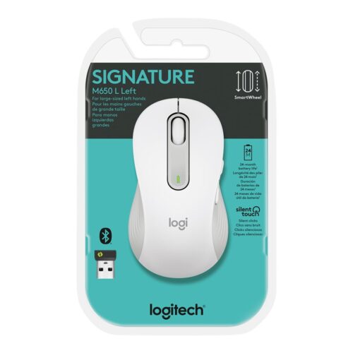 LOGITECH Signature M650 L Mouse large size optical 5 buttons wireless Bluetooth 2.4 GHz Bolt USB receiver off-white