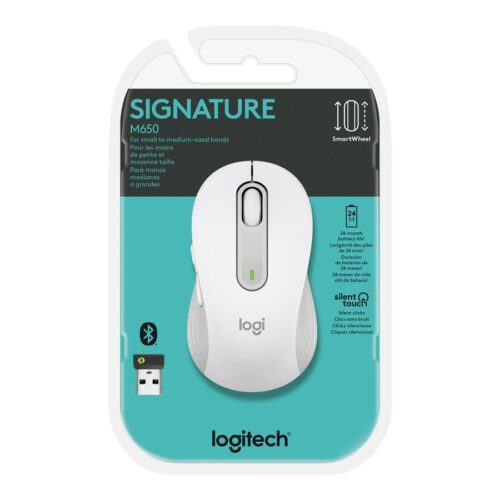 LOGITECH Signature M650 Mouse optical 5 buttons wireless Bluetooth 2.4 GHz Bolt USB receiver off-white