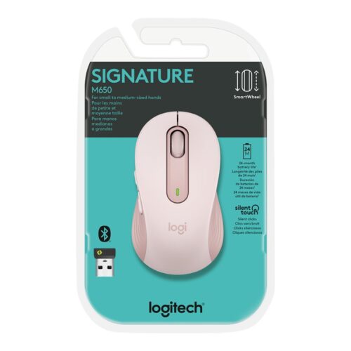 LOGITECH Signature M650 Mouse optical 5 buttons wireless Bluetooth 2.4 GHz Bolt USB receiver rose