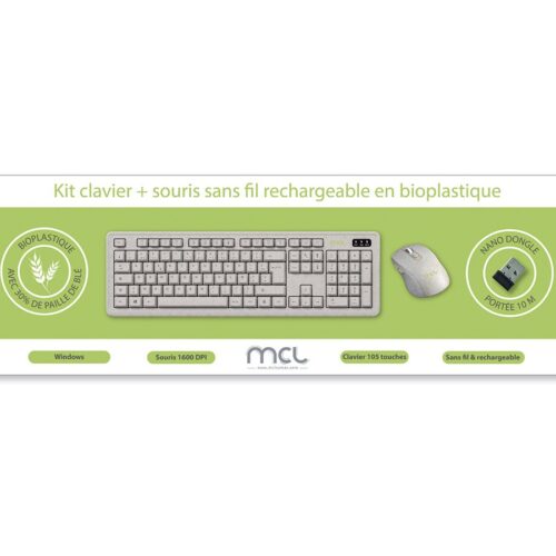 MCL kit clavier + souris sans fil rechargeable bioplastique