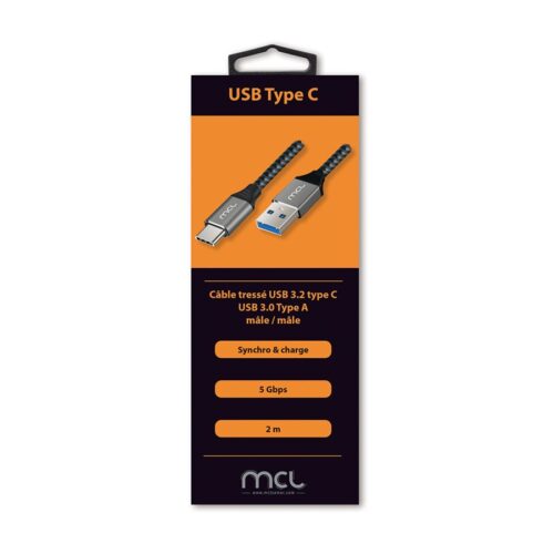 MCL Type C male / USB3.0 Type A mesh cable 5Gb 3A -2m