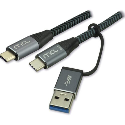 MCL USB 3.2 Type C mesh cable 10G 100W 5A + USB 3.0 adapter male – 2m