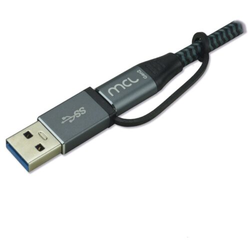 MCL USB 3.2 Type C mesh cable 10G 100W 5A + USB 3.0 adapter male – 2m
