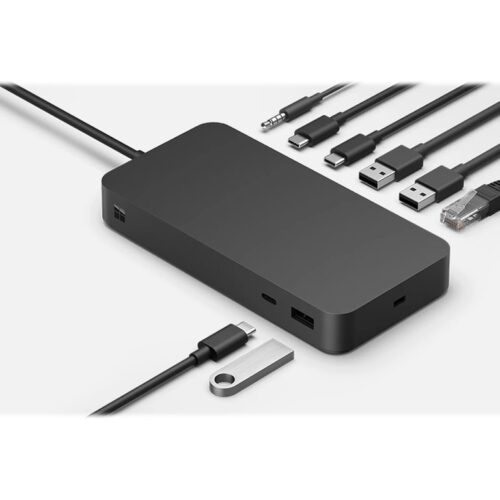 MICROSOFT Surface – Dock Thunderbolt 4 – Station daccueil – 3xUSB-C – 3xUSB 3.2 – Ethernet – Audio Jack – GigE – 165W – Noire