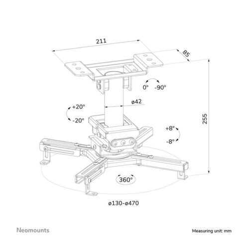 NEOMOUNTS CL25-530BL1 Support de plafond pour vidéoprojecteur – h 25.5 cm – installation facile – orientable