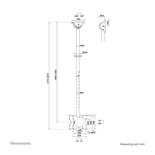 NEOMOUNTS CL35-340BL22 Support de plafond pour double écran 23-42p – h 106-156 cm