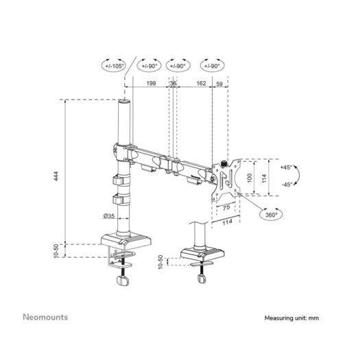 NEOMOUNTS DS60-600BL1 Support décran à fixer 10-32p – Quick-fix – arrêt 180