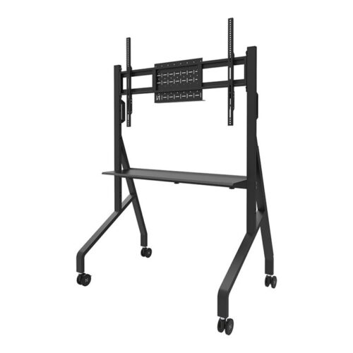 NEOMOUNTS FL50-525BL1 Support au sol mobile pour écran 55-86p – étagère multimédia incluse – installation rapide – TÜV