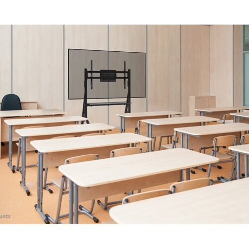 NEOMOUNTS FL50-525BL1 Support au sol mobile pour écran 55-86p – étagère multimédia incluse – installation rapide – TÜV