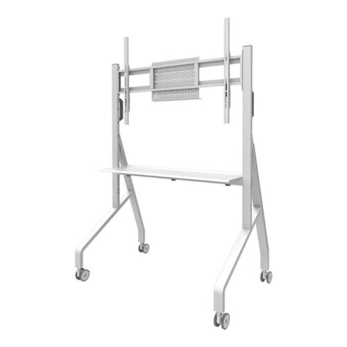 NEOMOUNTS FL50-525WH1 Support au sol mobile pour écran 55-86p – étagère multimédia incluse – installation rapide – TÜV