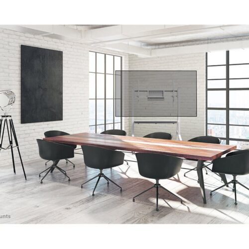 NEOMOUNTS FL50-525WH1 Support au sol mobile pour écran 55-86p – étagère multimédia incluse – installation rapide – TÜV