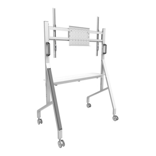 NEOMOUNTS FL50-525WH1 Support au sol mobile pour écran 55-86p – étagère multimédia incluse – installation rapide – TÜV