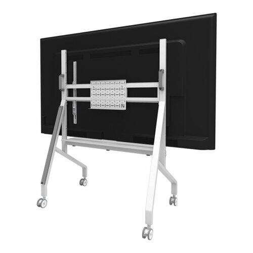 NEOMOUNTS FL50-525WH1 Support au sol mobile pour écran 55-86p – étagère multimédia incluse – installation rapide – TÜV