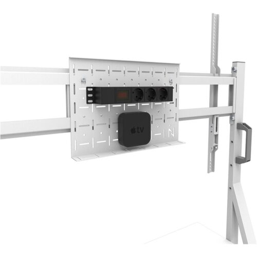 NEOMOUNTS FL50-525WH1 Support au sol mobile pour écran 55-86p – étagère multimédia incluse – installation rapide – TÜV