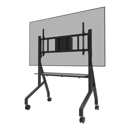NEOMOUNTS FL50-575BL1 Support au sol mobile pour écran 65-110p – étagère multimédia incluse – installation rapide – TÜV