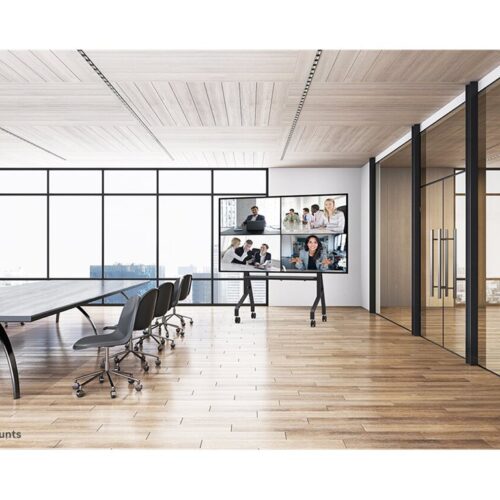 NEOMOUNTS FL50-575BL1 Support au sol mobile pour écran 65-110p – étagère multimédia incluse – installation rapide – TÜV