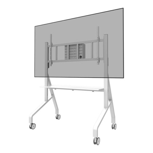NEOMOUNTS FL50-575WH1 Support au sol mobile pour écran 65-110p – étagère multimédia incluse – installation rapide – TÜV