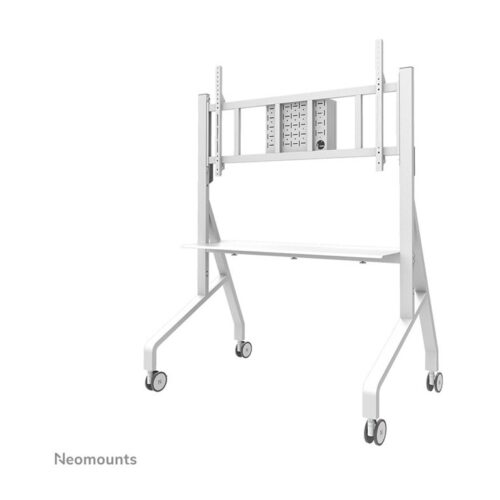 NEOMOUNTS FL50-575WH1 Support au sol mobile pour écran 65-110p – étagère multimédia incluse – installation rapide – TÜV
