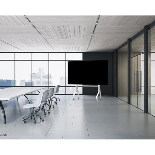 NEOMOUNTS FL50-575WH1 Support au sol mobile pour écran 65-110p – étagère multimédia incluse – installation rapide – TÜV