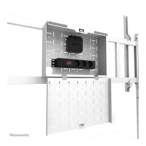 NEOMOUNTS FL50-575WH1 Support au sol mobile pour écran 65-110p – étagère multimédia incluse – installation rapide – TÜV