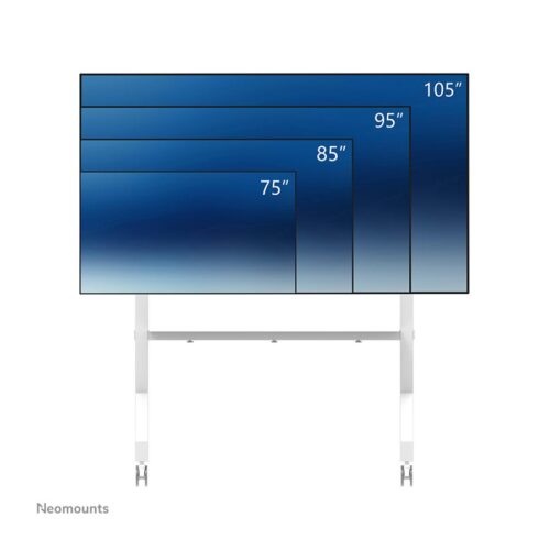 NEOMOUNTS FL50-575WH1 Support au sol mobile pour écran 65-110p – étagère multimédia incluse – installation rapide – TÜV