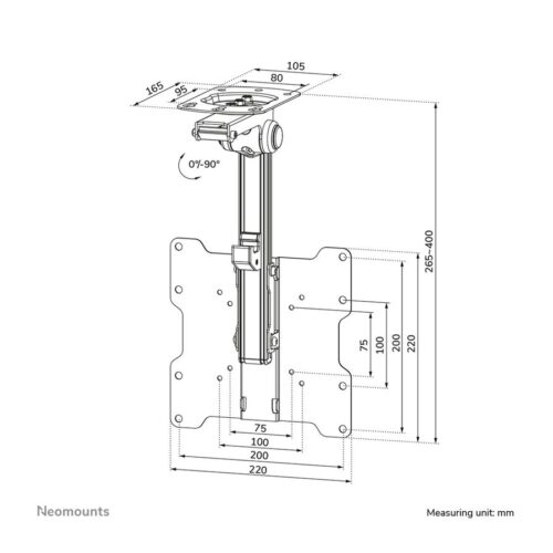 NEOMOUNTS FPMA-C020BLACK Support de plafond pour écran de 10-40p – h 26.5-40 cm